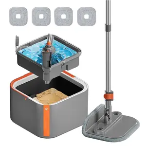 Saker Freehand Flat Mop Set with Adjustable Handle 4 or 6 Washable Microfiber Pads for Efficient Floor & Wall Cleaning