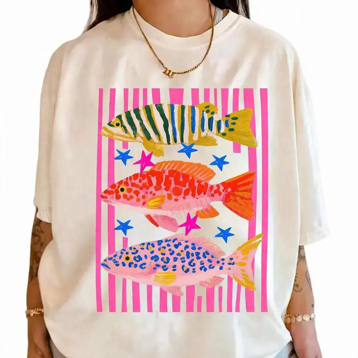 Comfort Colors Colorful Maximalist Tropical Fish T-Shirt - Vibrant Trio Graphic Tee - Ocean Aesthetic Beach Shirt - Bright Summer Marine Life Top
