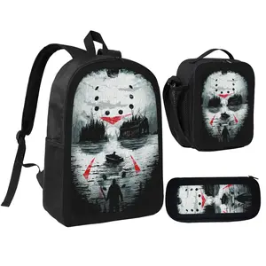 Friday the 13th Child School Backpack with LunchBags ,Pencil Bags ,School Bags for Boys Girls Best Gift