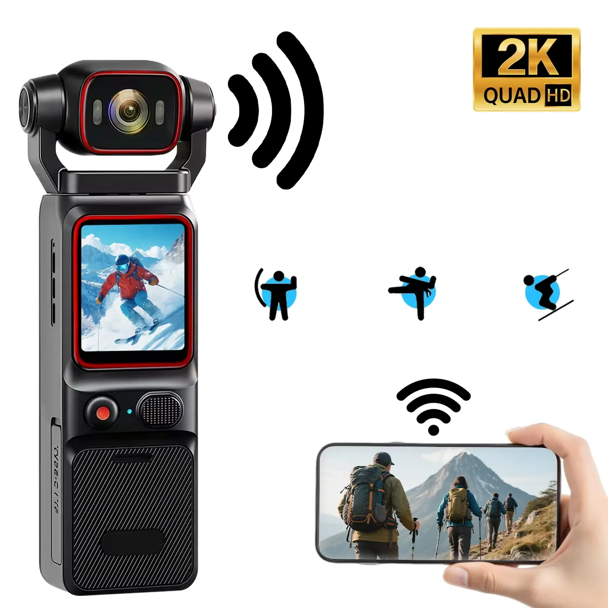 HD 1080P Portable Sports Camera,1.69'' LCD Display Body Cam, Wearable Body Cam,180° Rotation Lens,Vlog Action Camera Night-Vision for Outdoor Sport Cycling Pocket Camera, Wifi Sports Camera, Wearable Pocket Camcorder