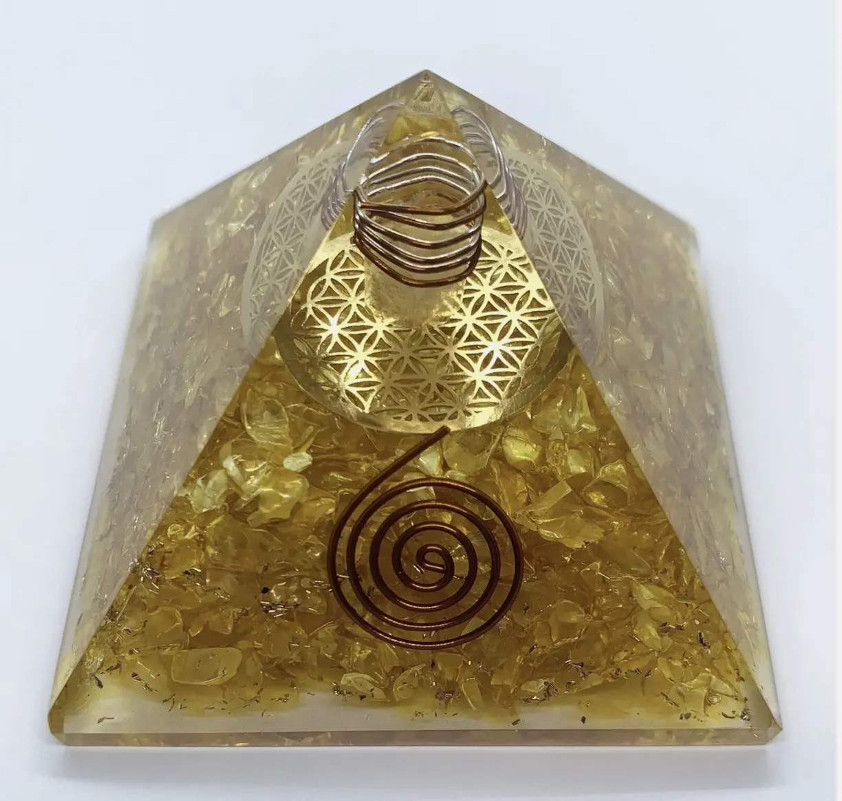 Yellow Citrine Orgonite Pyramid EMF & 5G Shield Protection Energy Balancer Cleanser for Meditation Yoga Chakra Healing Spiritual Cleansing Decor Religious Ornaments Gift