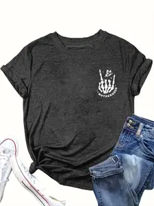 【Plus Size】 Graphic Tee, Fashion Casual Crew Neck T-shirt for Daily Holiday Vacation Outdoor Wear, Women Clothing for All Seasons