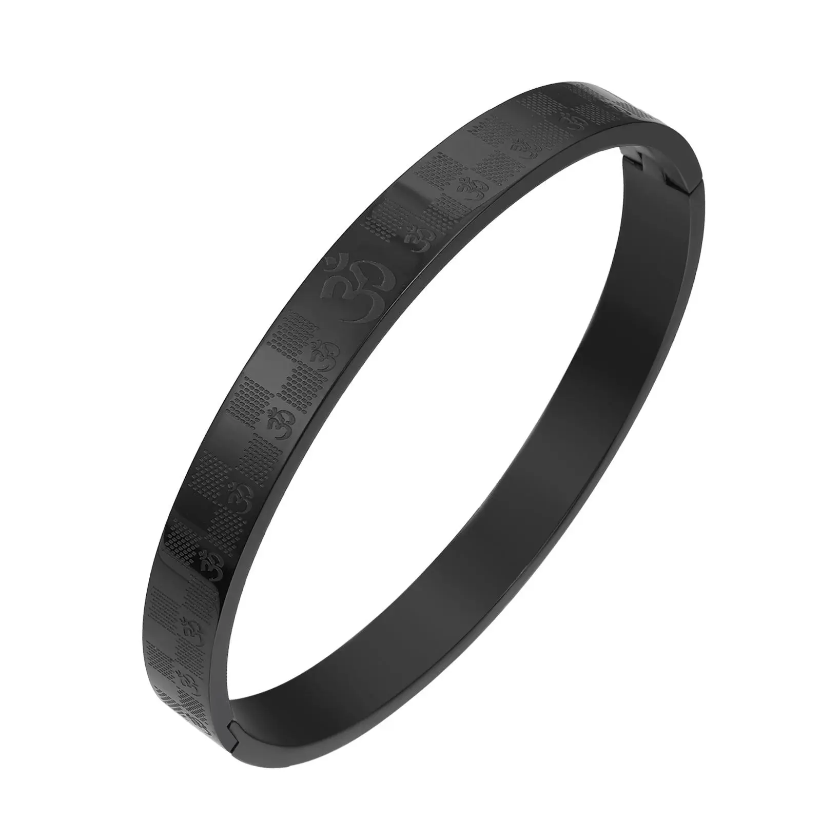 OIDEA Laser Etched Om Stainless Steel Cuff Bracelet for Female - Adjustable Open Cuff, Spiritual Meditation Wear, Religious Engraving, Stacked Bracelets Compatible, Inner Circumference:7.09"