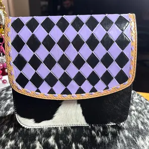 Final sale- Lilac/black checkered cowhide crossbody
