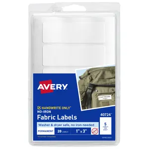 Avery No-Iron Fabric Labels, 1" x 3", Washer and Dryer-Safe Waterproof Labels, Non-Printable, 20 Blank Labels Total (40724)