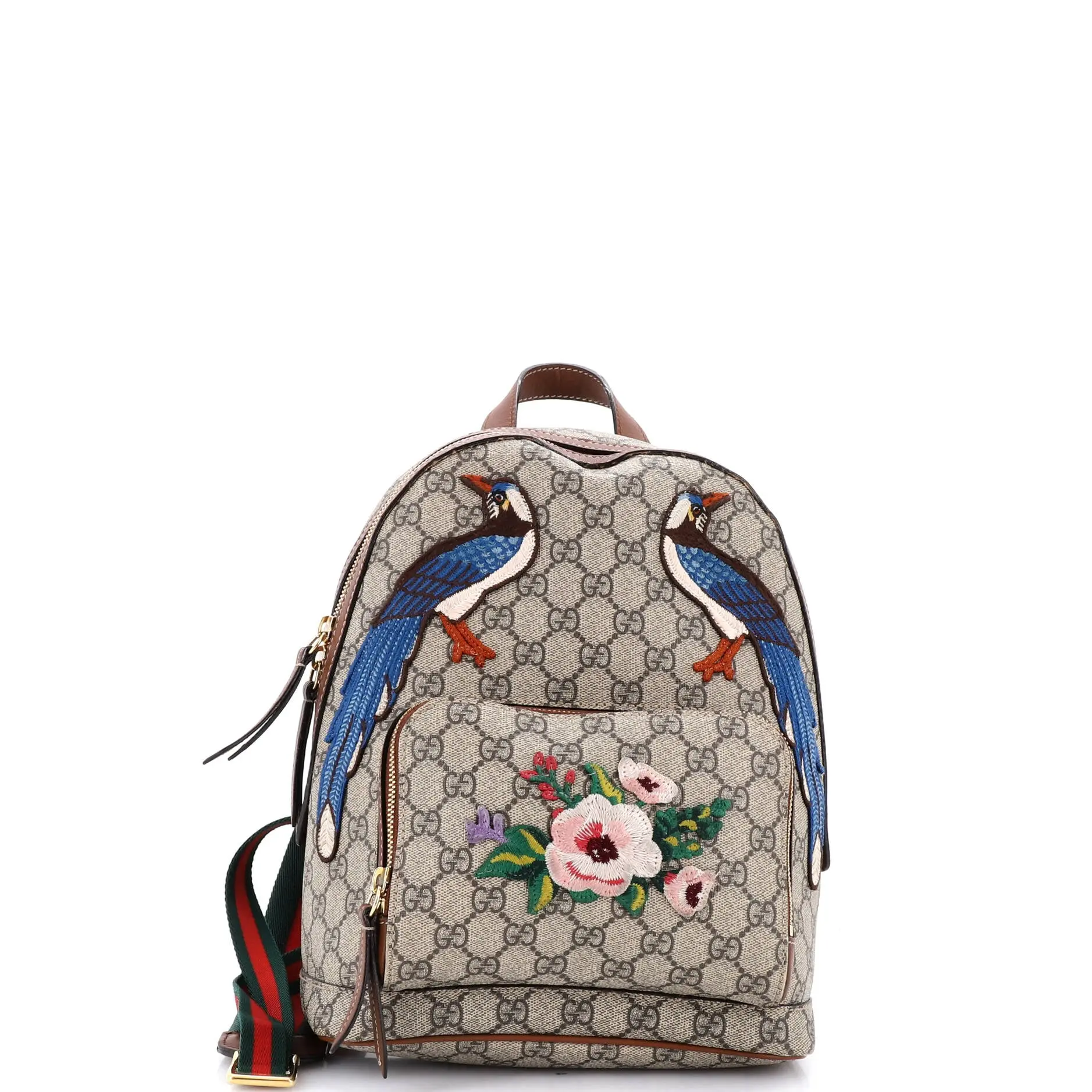 Pre-owned GUCCI Canvas Coated Backpacks Zip Pocket Backpack Embroidered GG Coated Canvas Small by Rebag