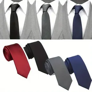 4Pcs Vintage Skinny Solid Ties, Men'S Classic Solid Color Tie,  Business Fashion Accessories Suitable for Wedding, Work, Formal Occasion