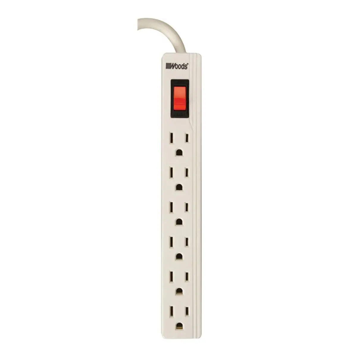 212 MAIN Power Strip - 6-Outlet, 2 ft. Cord, 125V, 15 A, UL Listed, White, Compact Wired Design for Indoor Compact Tech Accessories with Sliding Safety Covers