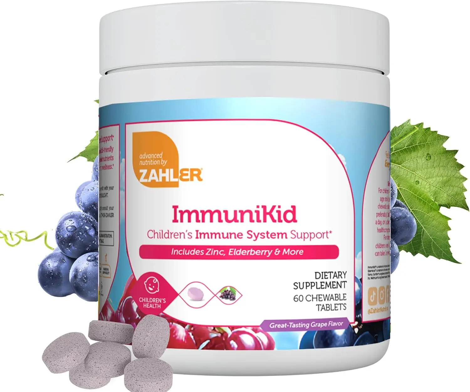 Zahler Kids Immune Support Supplement with Elderberry, Zinc & Vitamin C D3 A - Grape Flavor - Kosher for Kids Ages 4 and Up, 60 Count - Edible