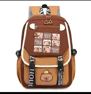 Capybara Backpack Large Capacity Nylon Waterproof with Cute Cartoon Design No Warranty Included for Everyday Use