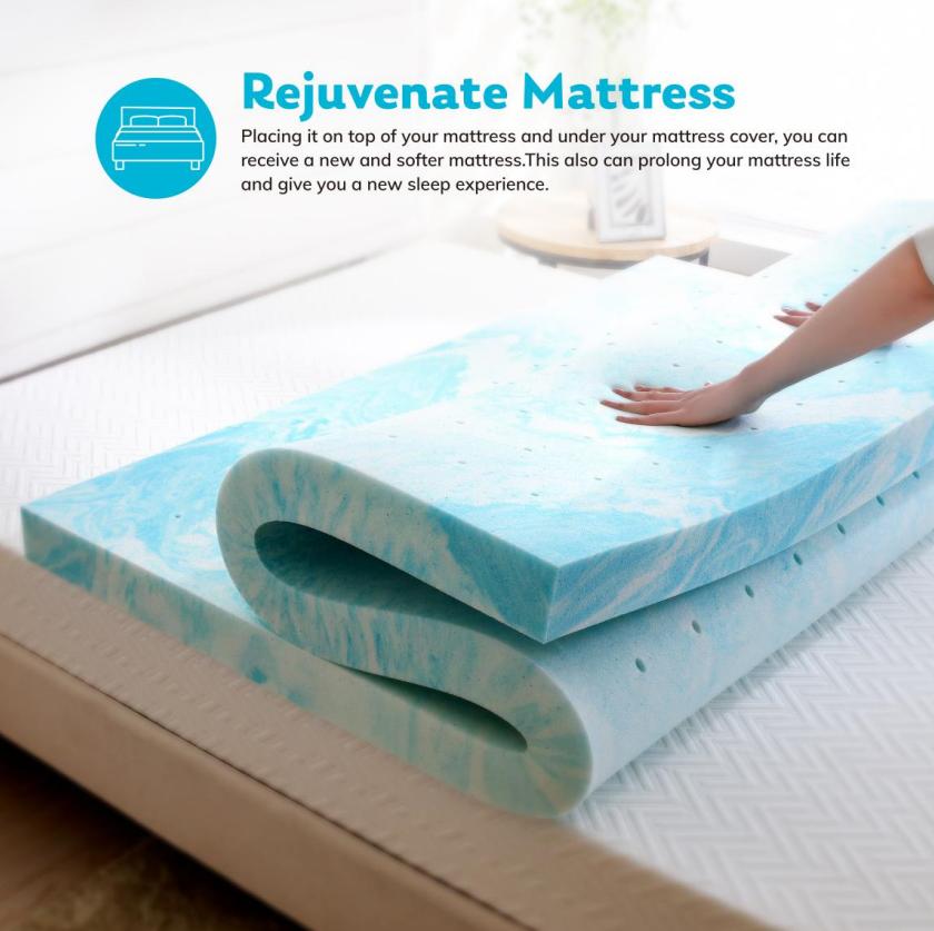 EGO Mattress Topper 3 Inch Ventilated Liquid Gel AeroFusion Memory Foam, Blue - Renew Your Old Mattress for Luxurious Sleep, Queen King Body Curves Temperature Regulation