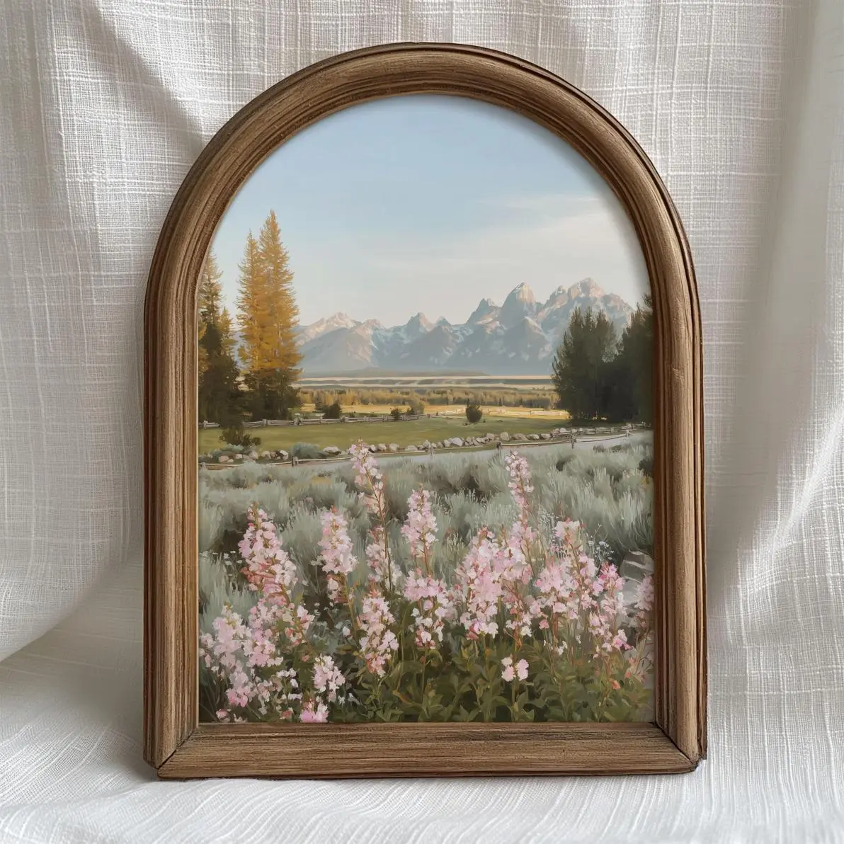 Mountain Wildflower Landscape Art Print – Grand Teton Nature Wall Art, Pastel Mountain Meadow Painting, Rustic Western Home Decor, Classic Fashion, Fits Every Occasion, Casual Style