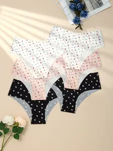 6 Pack Women's Elegant Style Seamless Triangle Underwear Set, Breathable Soft Comfort Lace Leopard Print, All Seasons Casual Lingerie