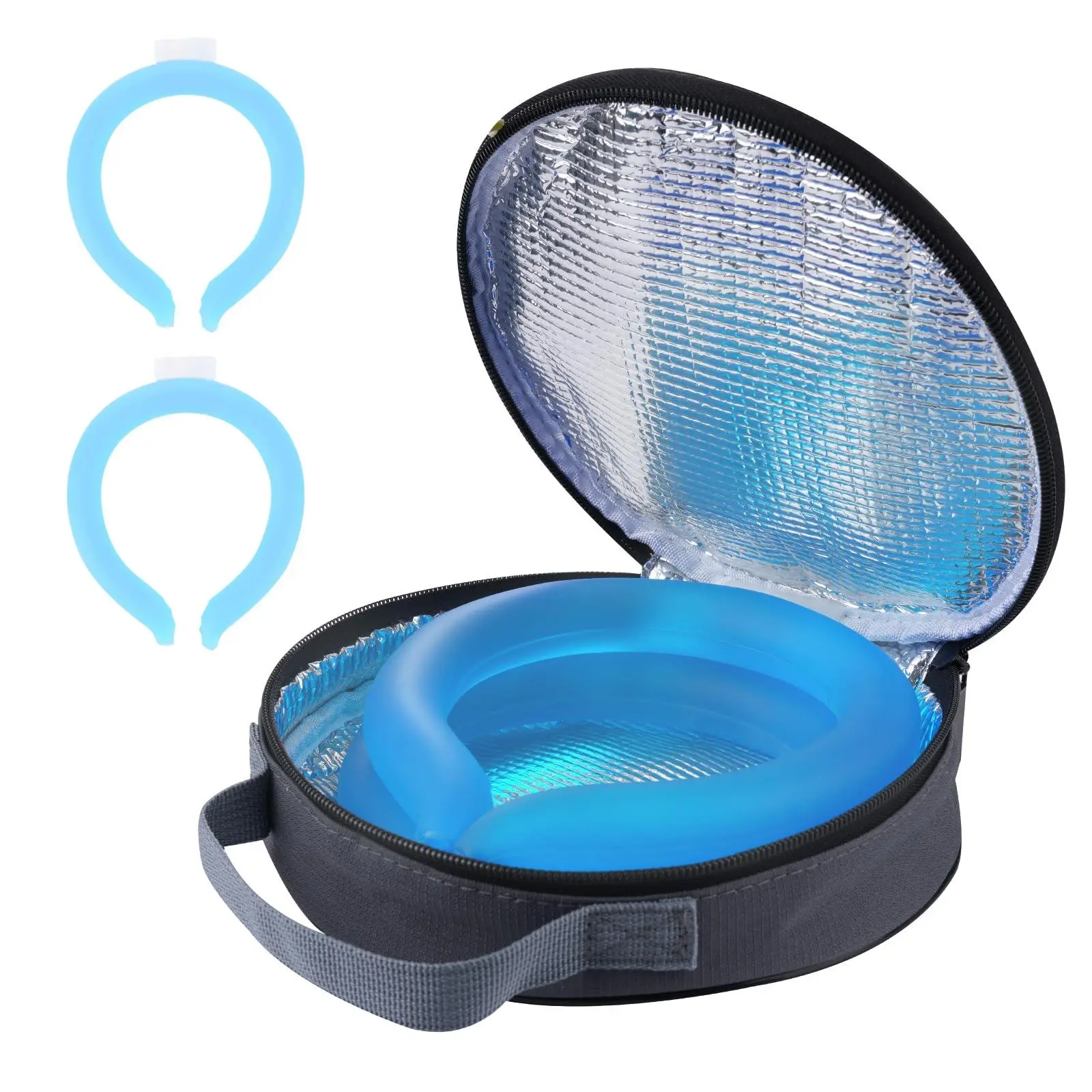 2pcs. Neck Cooler Ice Ring With Insulated Bag. Wearable Body Tube For Hot Weather In Summer  Gel Collar Outdoor Workers Sports. Reusable Cool Wraps. (blue*2)