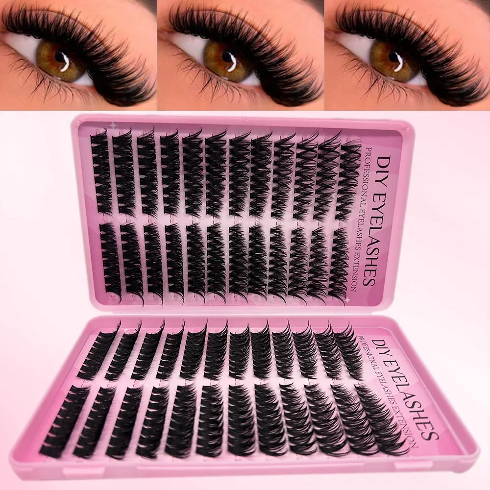416pcs Cluster Fake Eyelashes Set, Eyelash Extension, 80D Mixed Synthetic Short Fur Mink Lashes, 0.07mm Curl, 9-16mm Length, Reusable Home Use, DIY Cluster Lashes, Fluffy Lash Clusters, Makeup Eyelashes Extension, Black, DIY Eyelash Extensions