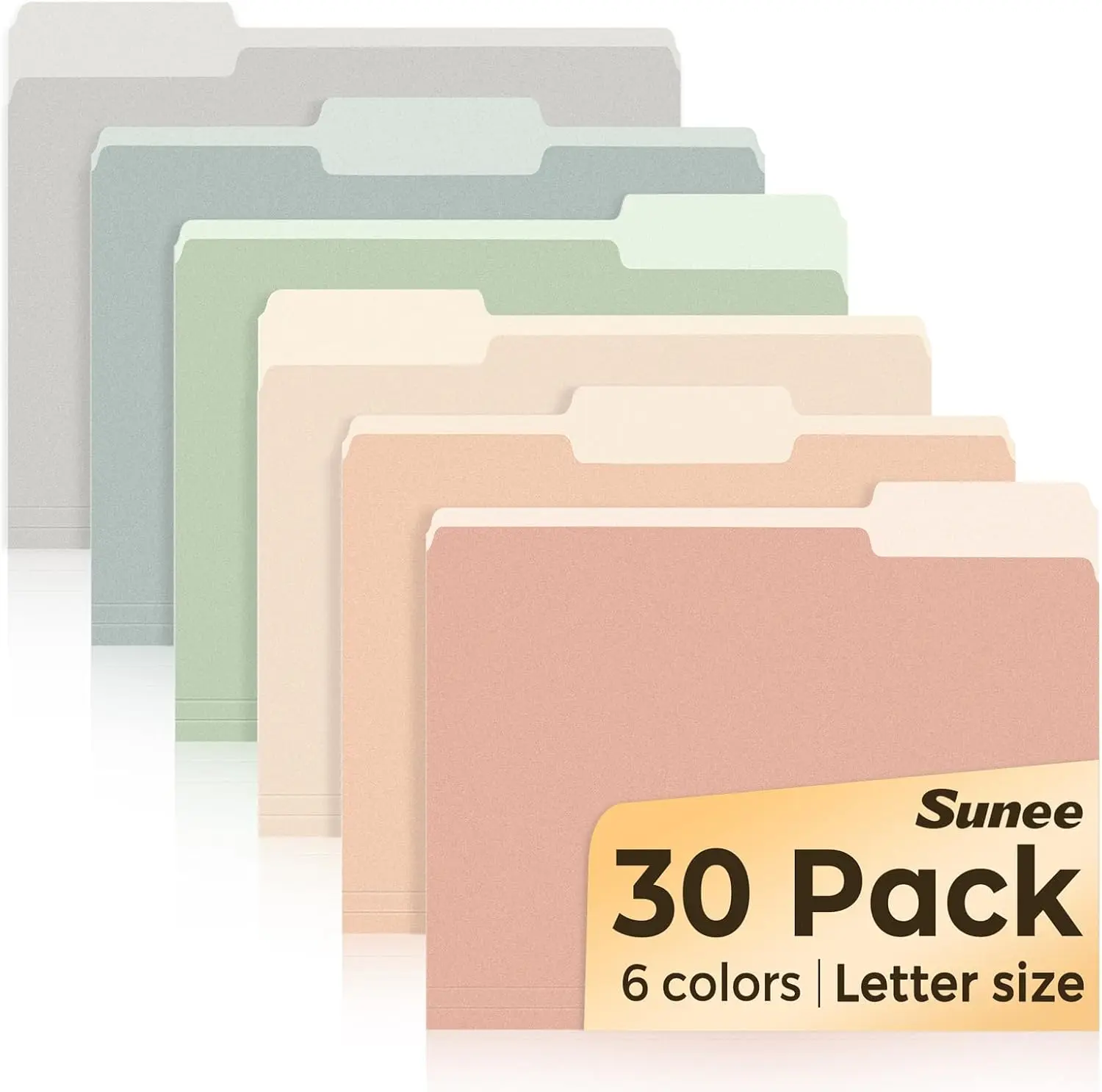 SUNEE File Folders, 30 Pack Letter Size Manila Folders 8.5" x 11", 6 Pastel Colors with 1/3-Cut Tabs for Home, School & Office Organization