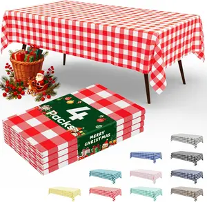 4 Packs Buffalo Disposable Table Cloth, 54 x 108 Inch Waterproof Plastic Tablecloth, Rectangle Red and White Checkered
