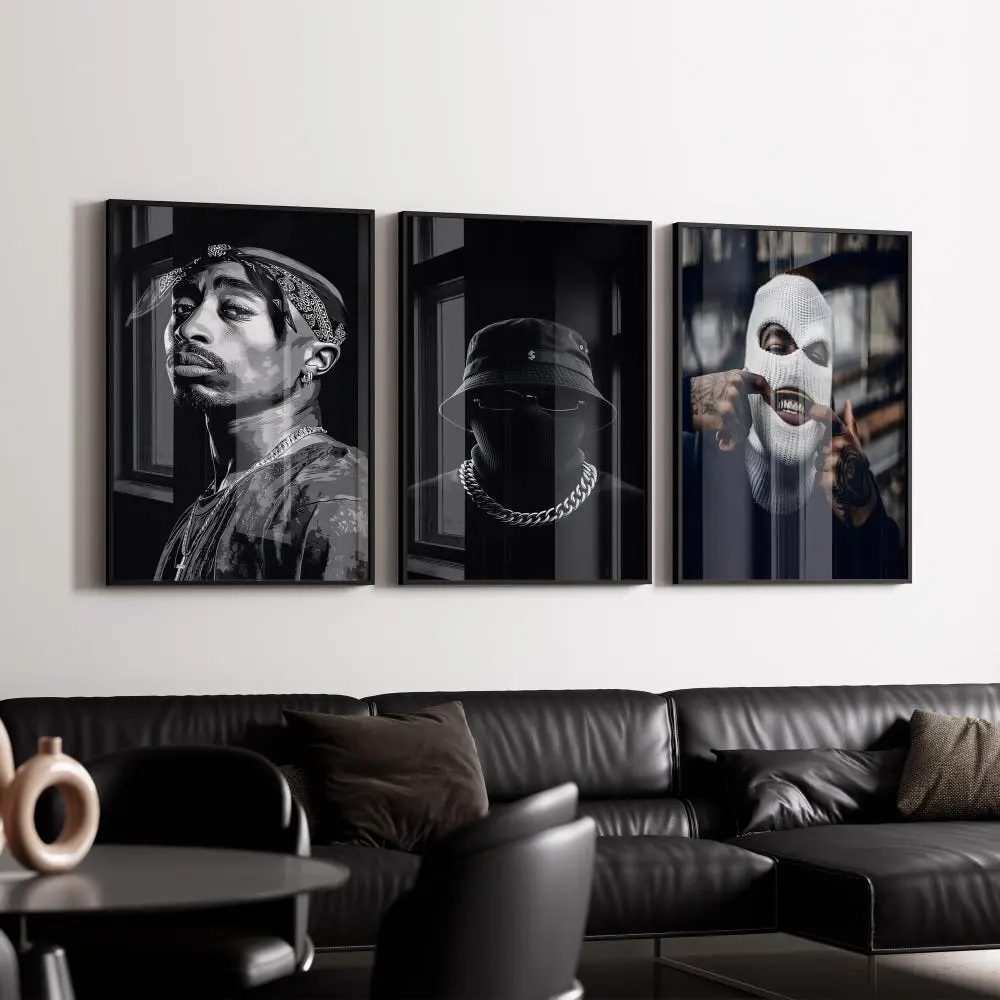 Tupac 2Pac Hip Hop Wall Art Set of 3, Hypebeast Ski Mask Poster, Urban Streetwear Prints, Modern Gangster Decor, Digital Download Art Set