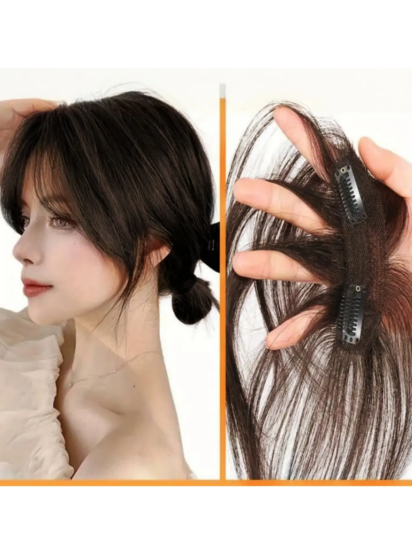 10 Inches Human Hair Clip-In Bangs, Hairline Replacement Lanugo Bangs, Hand Woven Hair Bangs with Sideburns, Clip in Hair Extensions, Real Hair Extensions, Natural Looking Hair, Extension Hairpiece