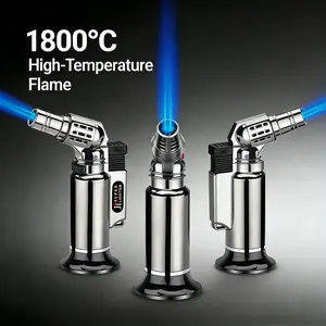 (Butane Not Included)Windproof Metal Butane Torch Lighter, Refillable Blue Flame Blowtorch With Safety Lock And Adjustable Flame Control, Heavy-Duty Cooking Torch For BBQ, Baking, Welding And Outdoor Use, Without Battery