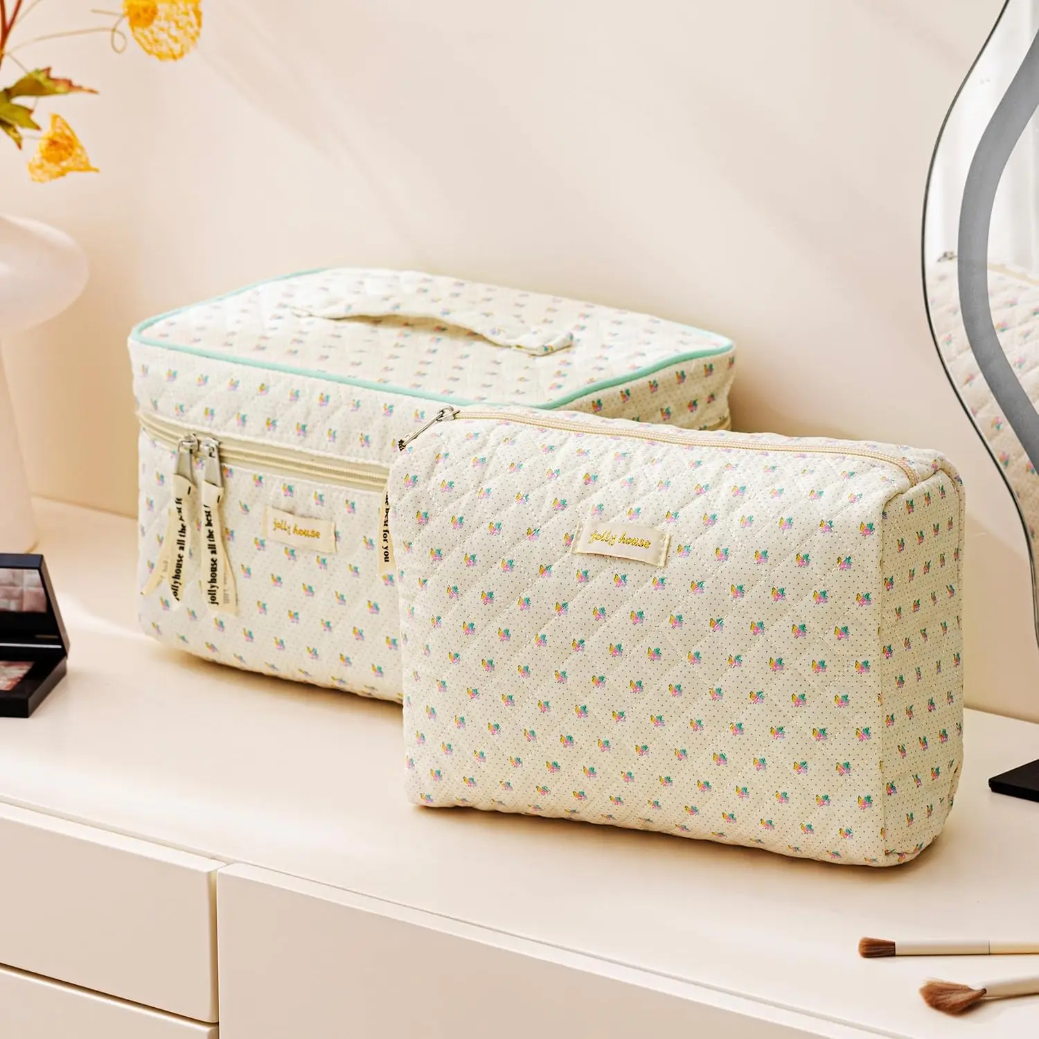 Quilted Makeup Bag, 3PCS Cotton Large Travel Makeup Bag, Cute Floral  Coquette Make up Bag Cosmetic Bag Toiletry Bag for Women Girls - TikTok Shop