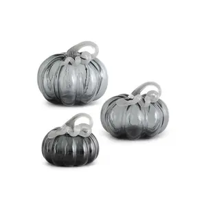 Set of 3 Gray Glass Pumpkins