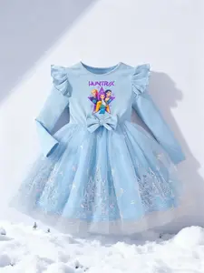 Girls' Mesh Princess Seraphina Dress, Long Sleeve Party Gown, Fall Winter 2026 New Design, Gift for Daughter, Casual Wear