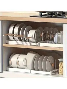 Pot Rack - Expandable Pot Storage Rack, Suitable For Cabinets, Telescopic Pot Lid Rack With 7 Adjustable Compartments, Suitable For Kitchen Cabinets, Cooking Utensils, Baking And Frying Rack, Available In White And Gray