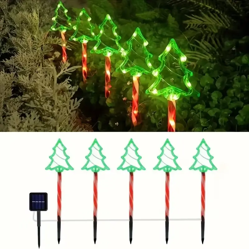 Solar Powered Christmas Tree Lights with Candy Cane Design for Outdoor Decorations holiday gift