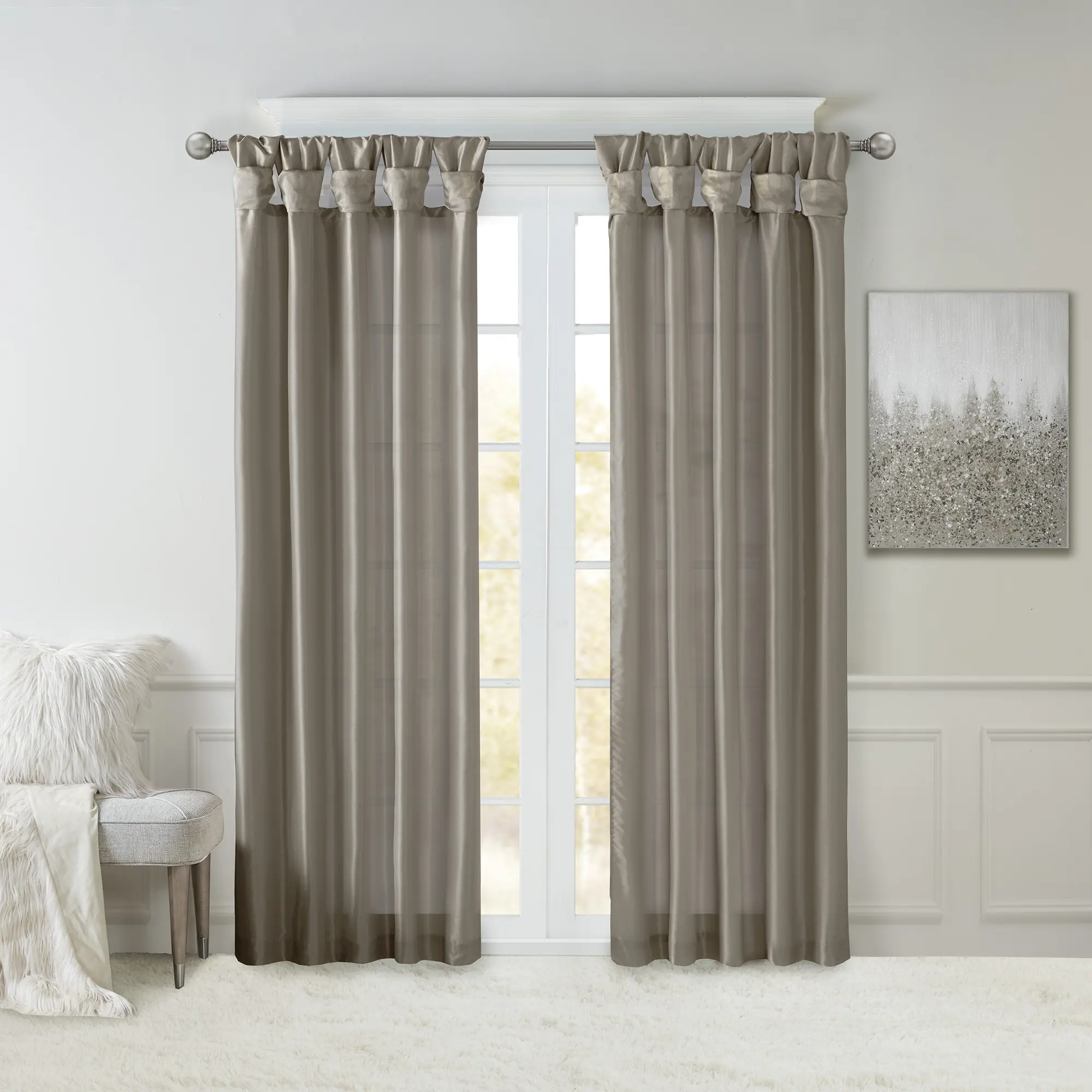 1pc Twist Tab Lined Window Curtain Panel