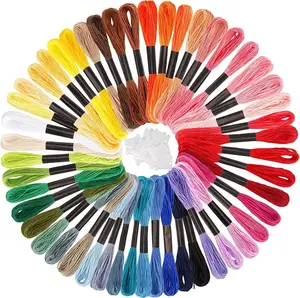 Caydo Embroidery Floss 50 Skeins Embroidery Thread, Rainbow Color Friendship Bracelet String with 12 Pieces Floss Bobbins for Bracelet Making, Sewing Crafts