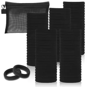 100 Pcs Black Hair Ties for Women, Elastic Ponytail Nylon Cloth Hair Band, Seamless Thick Hair Damage Free, Hair Accessories For All Hair Types.