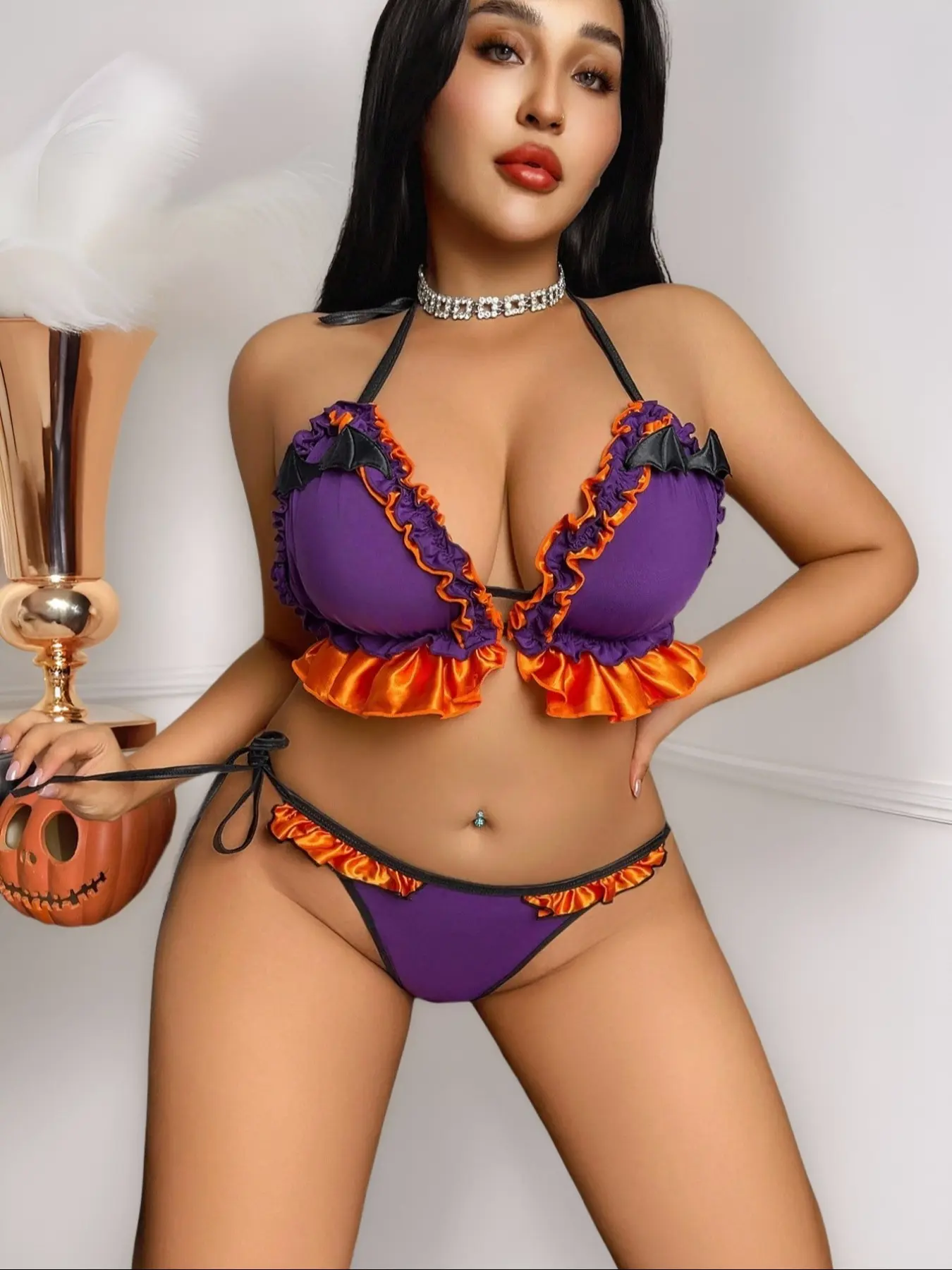 Valentine's Day Satin Colorblock Mesh Batwing Plus Size Sexy No Underwire Bra Set, Elegant Comfortable Innerwear for Special Occasions