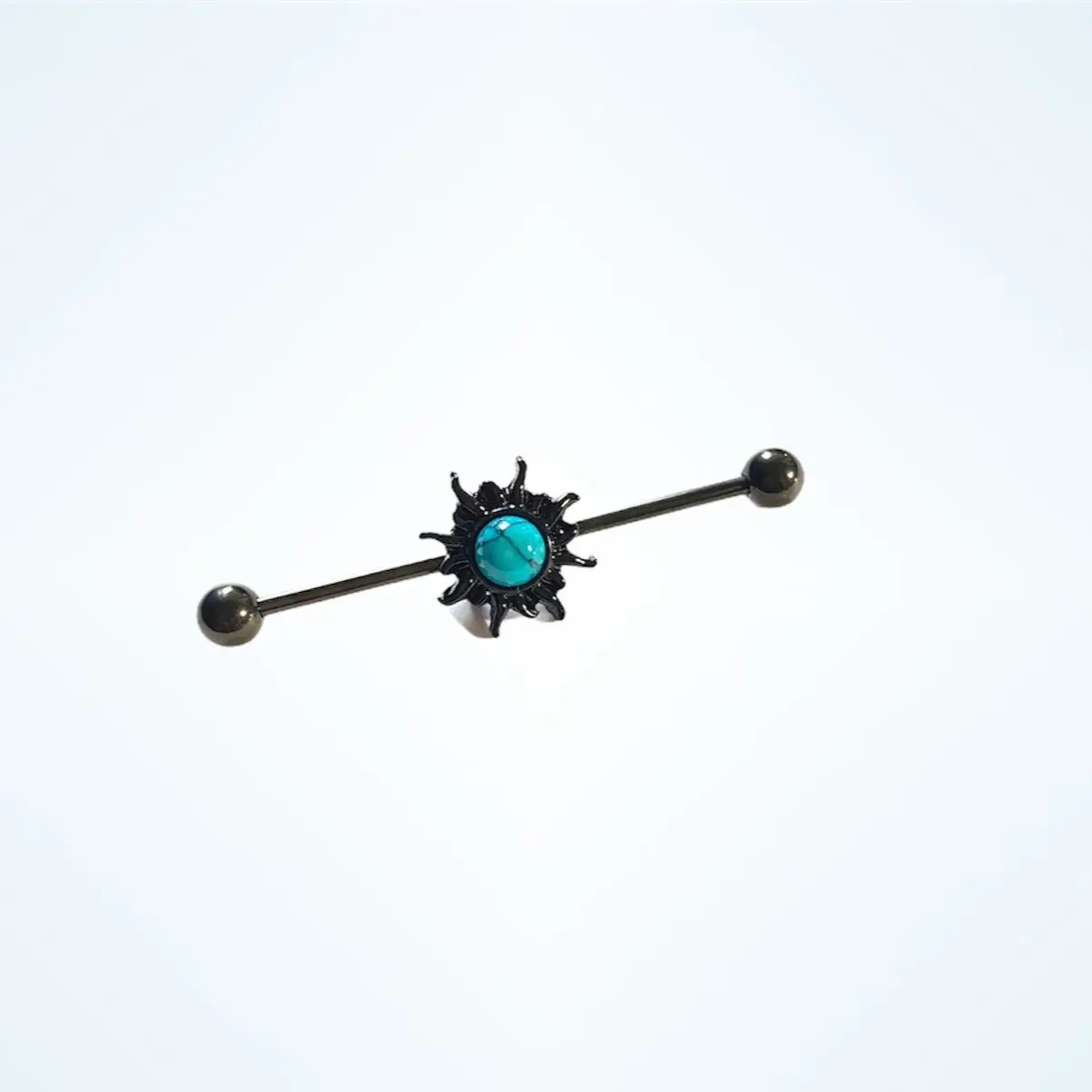 Turquoise sun industrial bar, 14g industrial jewelry, scaffold Cartilage piercing, turquoise industrial barbell jewelry