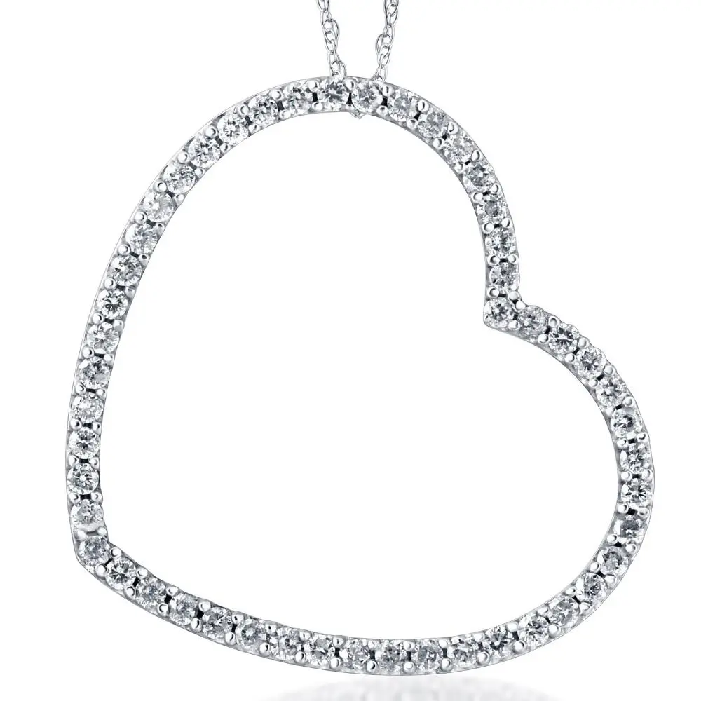 1ct Real Diamond Large Heart Shape Pendant White Gold