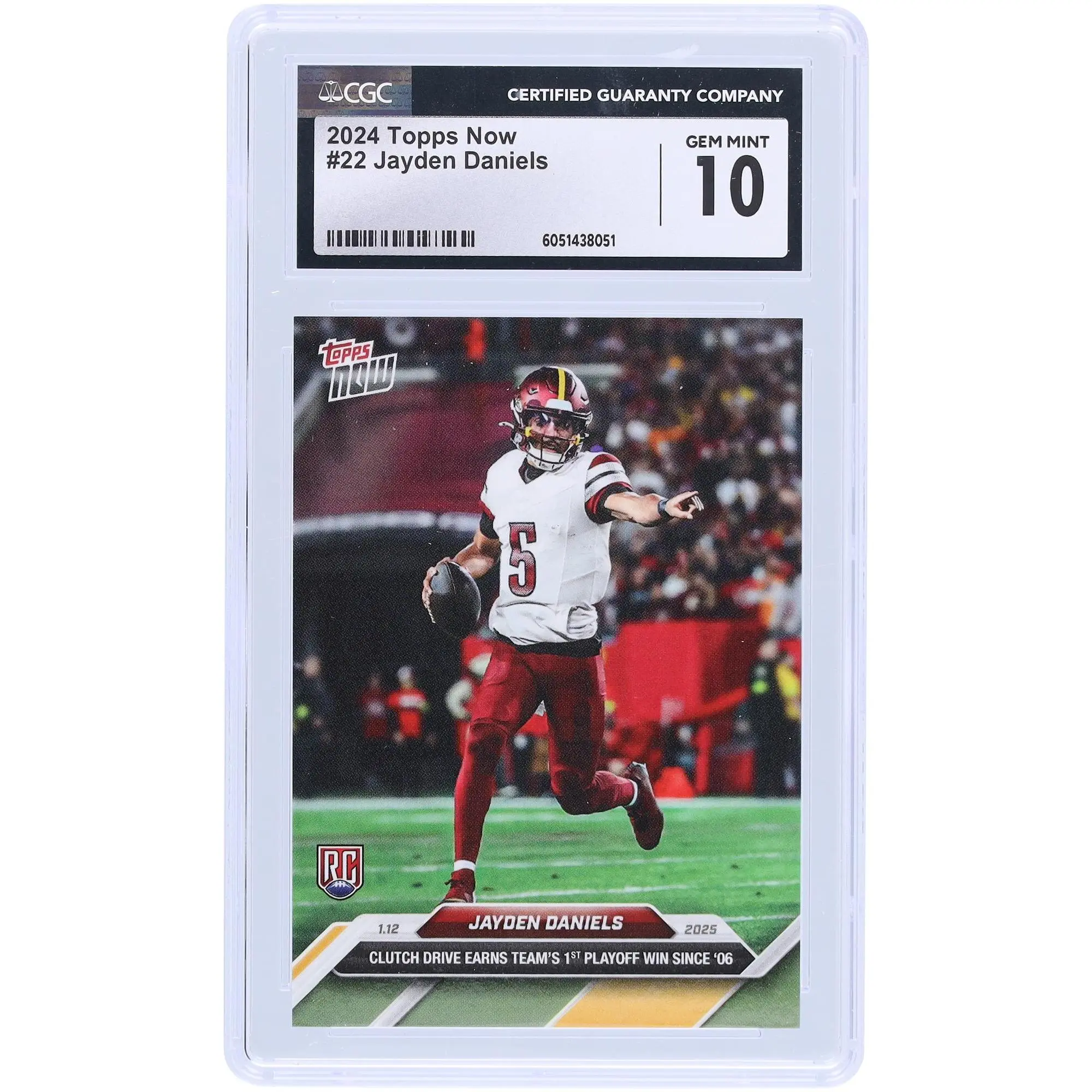 Jayden Daniels Washington Commanders 2024 Topps Now Clutch Drive Earns Teams 1st Playoff Win Since '06 #22 CGC Authenticated 10 Rookie Card - Fanatics Authentic Certified