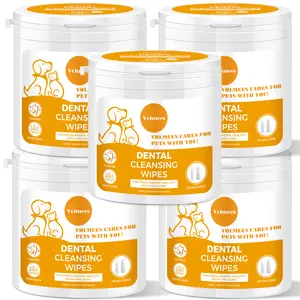 Pet Finger Cleaning Wipes 5 Pack - Tartar, Plaque Formation Prevention, Freshening Breath, Coconut Flavor, Clean for Cats & Dogs Teeth Cleaning Wipes All-Natural