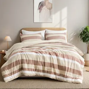 360 Stand Regency Heights RH10-0011 Stripe Textured Print Comforter Set, Terracotta - Full & Queen Size, Full Size Bed Compatible, Breathable