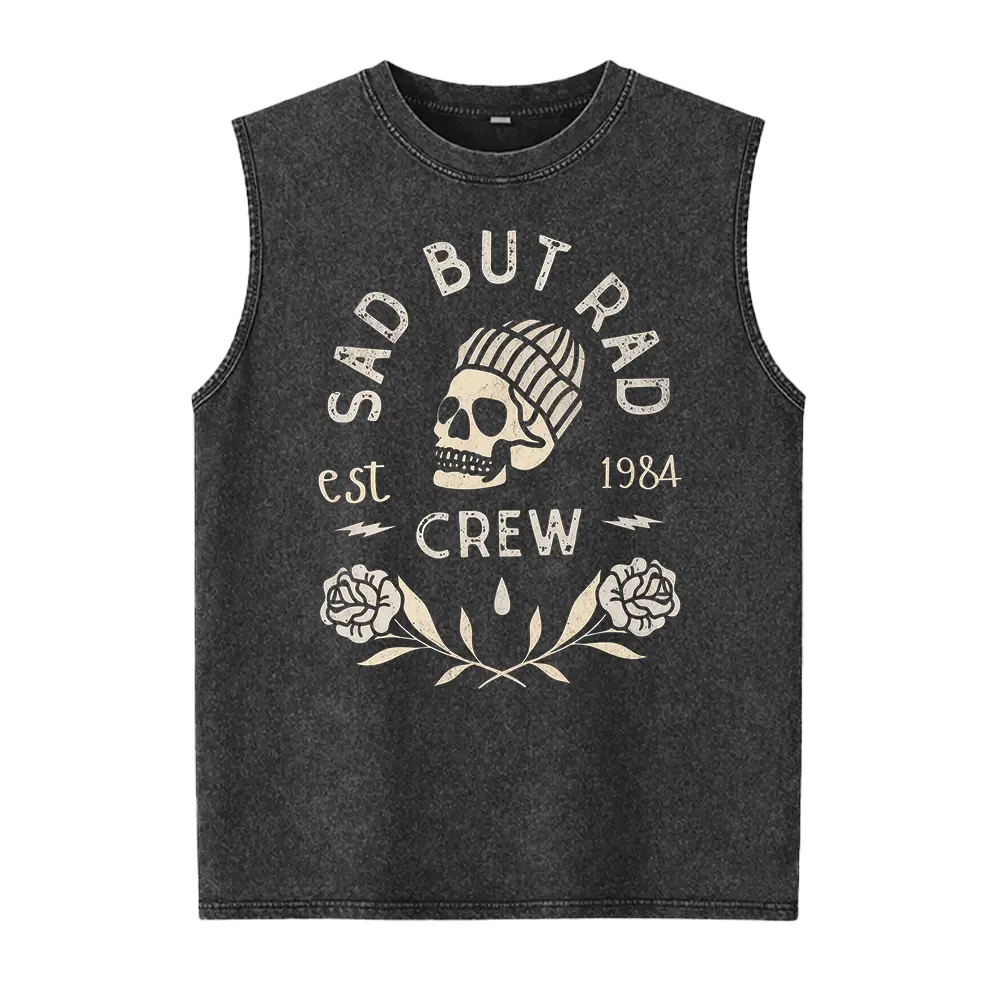 Sad but rad graphic Washed Vest, distressed grunge aesthetic Washed Vest, mental health clothing, goth skull Washed Vest,