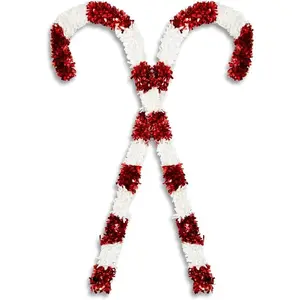 2 Pack Giant Christmas Candy Cane Decorations, Outdoor Red and White Tinsel Decor for Xmas Holiday, Festive Giant Candy Cane for Christmas Celebration (50 in)