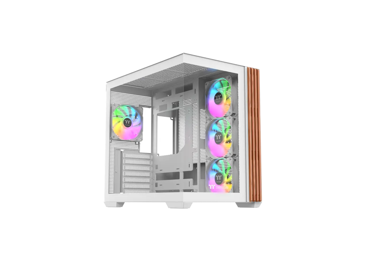 Thermaltake View 380 WS ARGB; Mid Tower Chassis; Side Wood Trim; 4x120mm ARGB Lite Fans Included; 360mm Radiator Support; 415mm GPU Clearance; 200mm Max PSU Length; 160mm Air Cooler Max Height; Dual Chamber; ATX/mATX/mITX; Hidden Connector