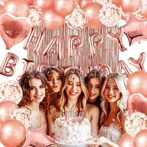 Happy Birthday Pink Letter Balloon Kit,Birthday Party Foil Curtain BalloonDecoration,Metallic Latex BalloonHeart-Shaped Gold Pink Balloons SetHome Decor fathersdaygift