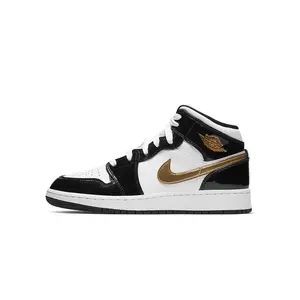 Air Jordan 1 Mid SE GS "Black Gold Patent Leather" BQ6931 007