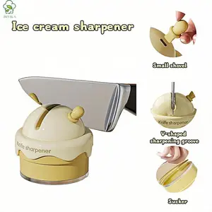 Ice Cream Shaped Knife Sharpener,Cream Yellow,Ceramic V-Groove,6.5x2.6 Inch Portable Knife&Scissor Sharpener with Non-Slip Base,Ceramic Wheels,Fast & Easy Tool for Kitchen,Camping