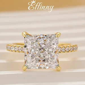 Effinny 4.0ct Princess Cut Gold Plated Engagement Ring, 925 Sterling Silver Women's Promise Ring, Cubic Zirconia Anniversary Ring for Wedding, Party, Travel