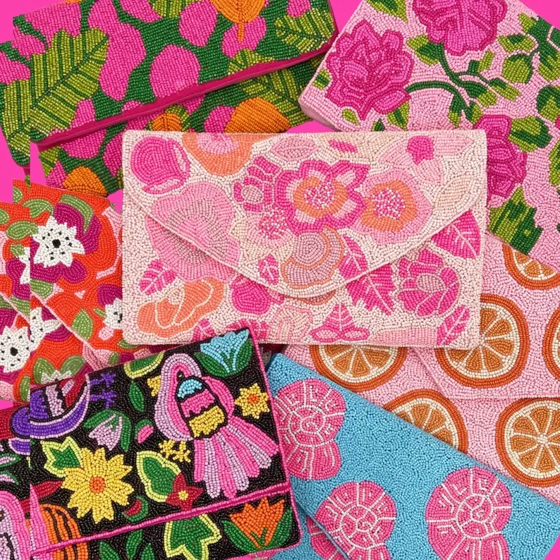 Vibrant Floral Beaded Bags Vibrant Beaded Clutches Floral Beaded Purse