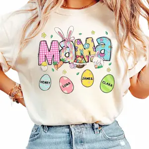 Mama Shirt, Personalized With Kids Names, Easter Mama, Easter Gift For Nana, Bunny Easter T-shirt, Mother’s Day Tee