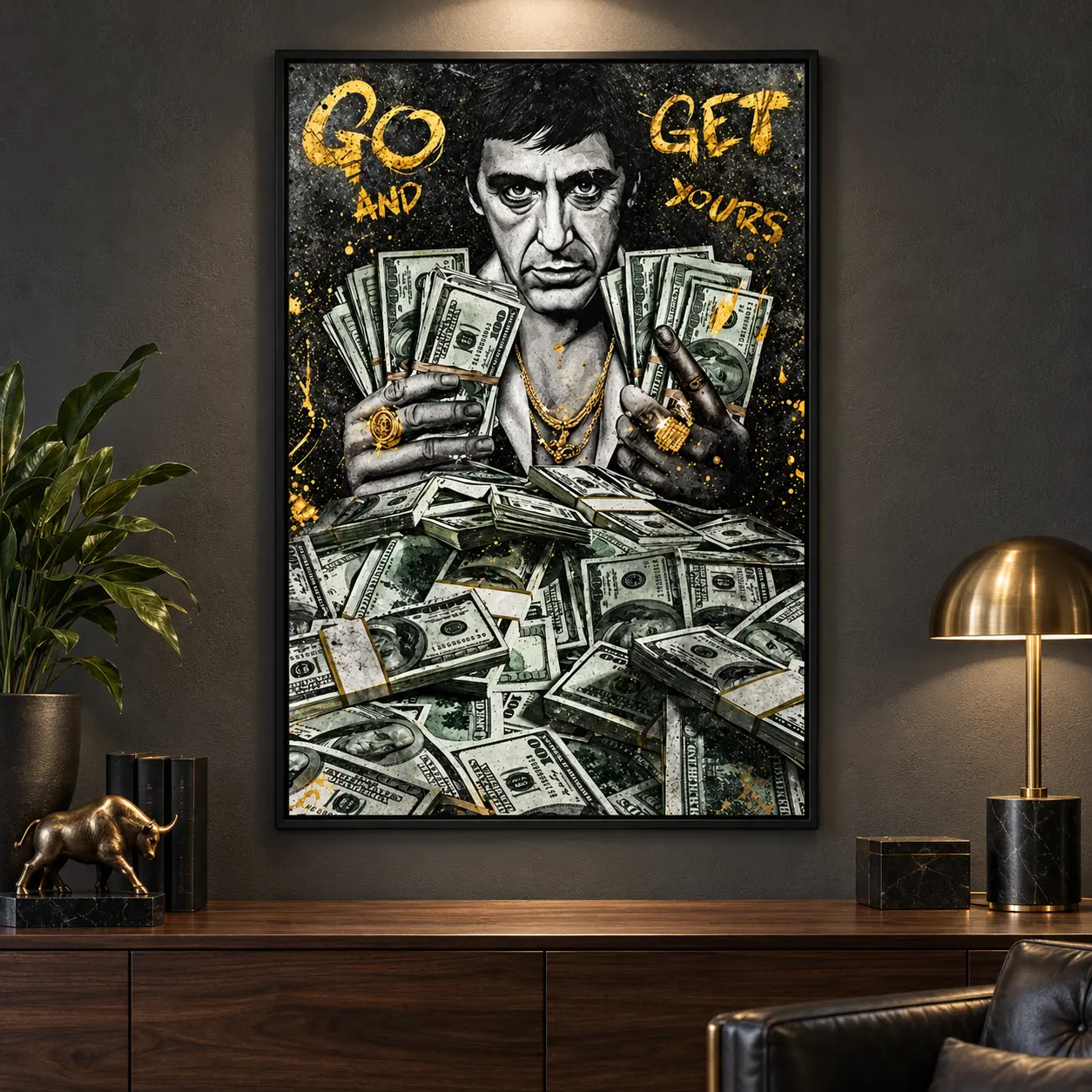 Tony Montana Scarface Money Quote Canvas Wall Art 1 Piece Cash Themed Motivational Poster for Bedroom Office Living Room Man Cave Modern Home Decor Unframed Gift for Movie Fans