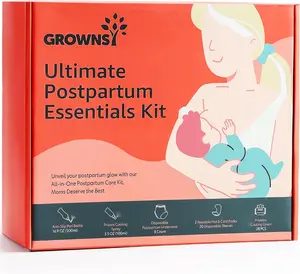 Grownsy Postpartum Essentials Recovery Kit, Labor Delivery Mom Care Set, Includes Upside Down Peri Bottle, Perineal Spray, Cooling Pad Liners, Ice Packs & Disposable UnderwearKit