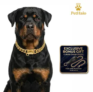 Luxurious 19mm Gold Cuban Dog Chain| Strong Anti-Chew Metal Collar| Aesthetic Dog Jewelry for Medium Dogs| Heavy Duty Pet Necklace 12-26"
